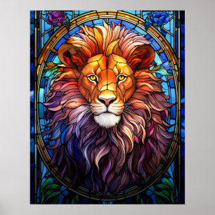 Tiffany-Style Stained Glass Majestic Lion Poster