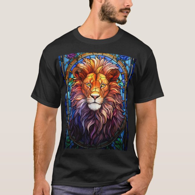 Tiffany-Style Stained Glass Majestic Lion T-Shirt (Front)