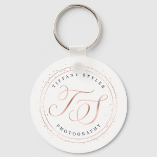 Tiffany Styles Navy Blue & Rose Gold Company Logo Key Ring