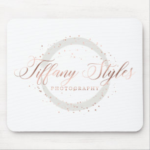Tiffany Styles Navy Blue & Rose Gold Company Logo Mouse Pad