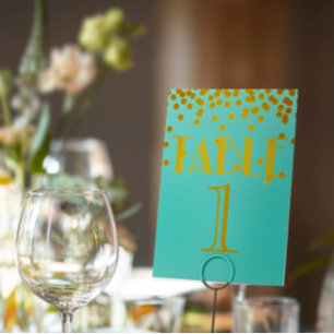 Tiffany Teal Blue And Gold Numbered Table Cards