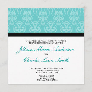 Tiffany Teal Damask Wedding Invitations