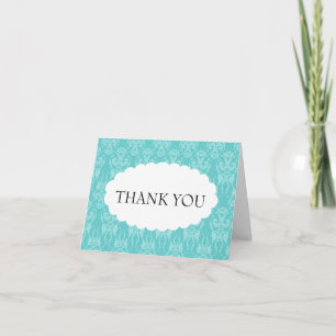 Tiffany Teal Damask Wedding Thank You Card