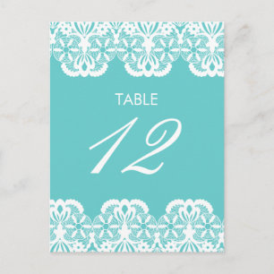 Tiffany Teal Lace Table Number Card