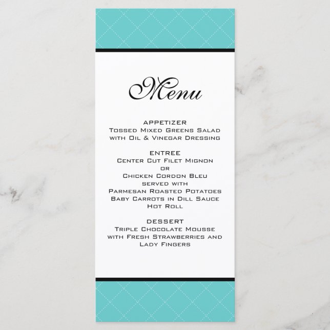 Tiffany Teal Wedding Menu (Front)