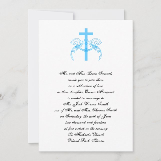 Tiffany Turquoise Cross Christian Wedding Invite (Front)