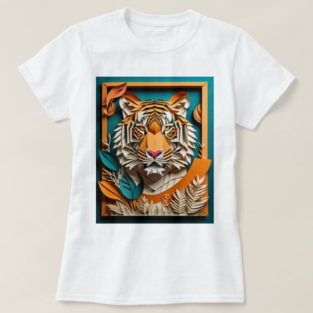 Tiger 3D Paper Art Design T-shirt  (Design Front)