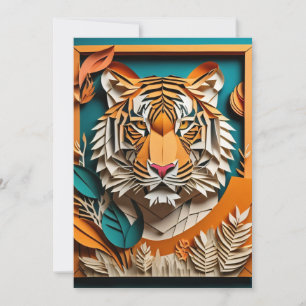 Tiger 3D Paper Art Design T-shirt Invitation