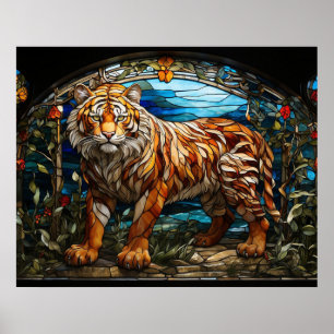 *~* TIGER 5:4 Gold AP68 Fantasy Stained Glass Poster