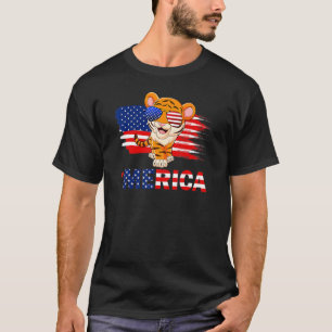 Tiger American Flag Sunglasses Merica 4th Of July T-Shirt