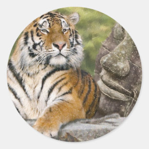 Tiger and Buddhist Temple Classic Round Sticker