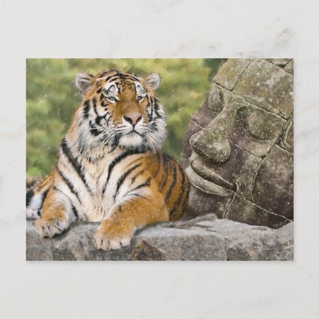 Tiger and Buddhist Temple Postcard (Front)