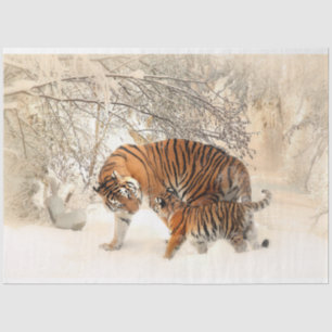 Tiger and Cub Art Watercolor Decoupage Tissue Paper