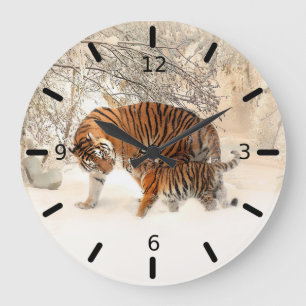 Tiger And Cub Large Clock