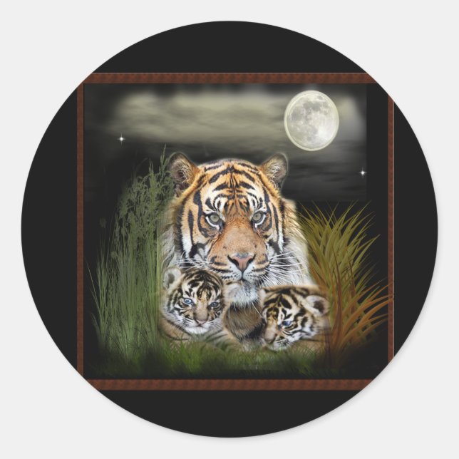 Tiger and cubs classic round sticker (Front)