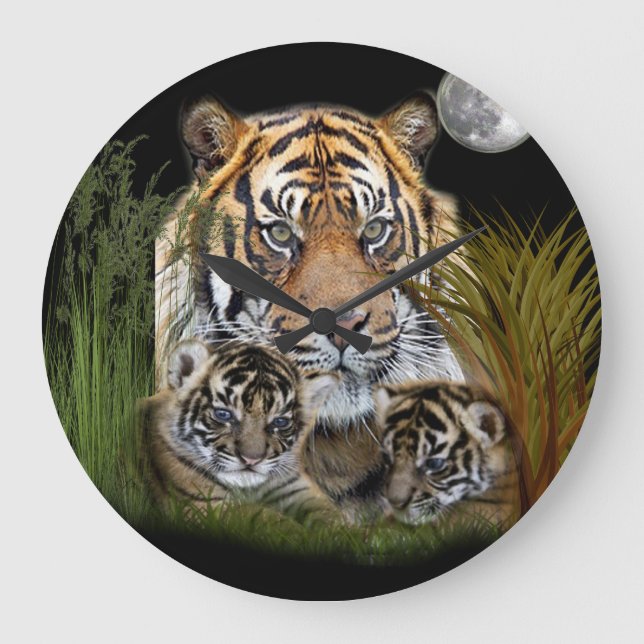 Tiger and cubs wall clock (Front)