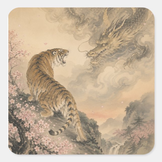 tiger and doragon square sticker (Front)