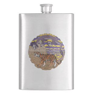 Tiger and Dragon Hip Flask