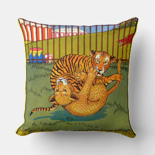 tiger and leopard wrestling cushion