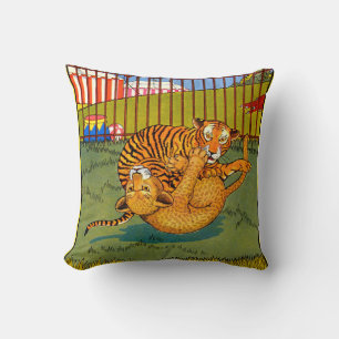 tiger and leopard wrestling cushion
