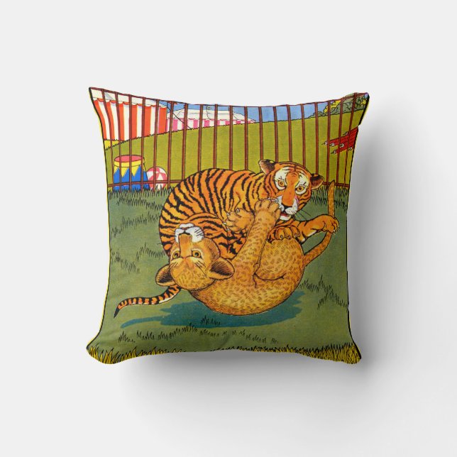 tiger and leopard wrestling cushion (Front)