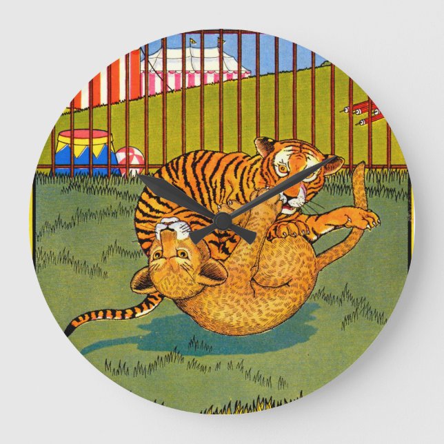 tiger and leopard wrestling large clock (Front)