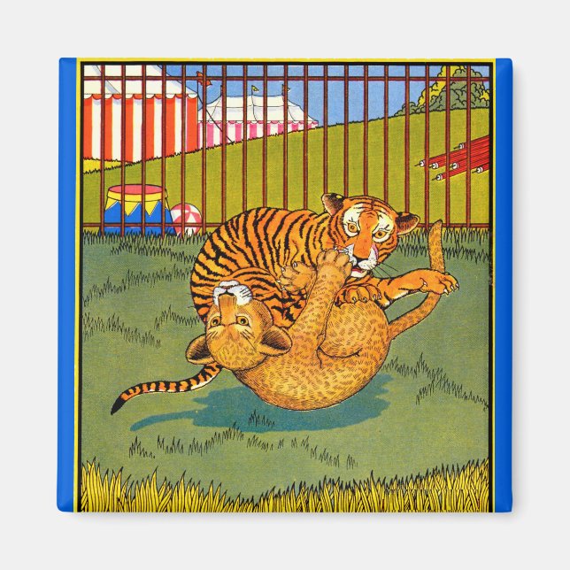 tiger and leopard wrestling magnet (Front)