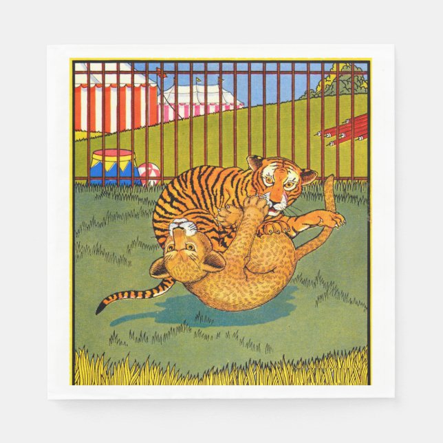 tiger and leopard wrestling napkin (Front)