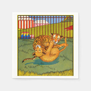 tiger and leopard wrestling napkin