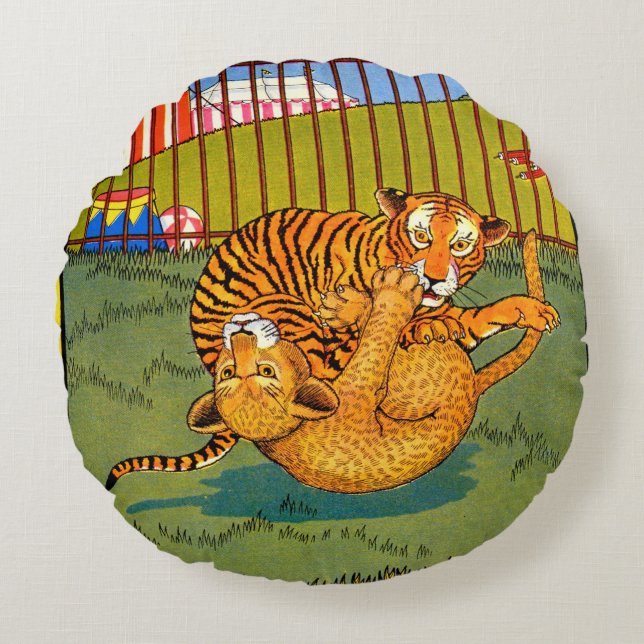 tiger and leopard wrestling round cushion (Front)