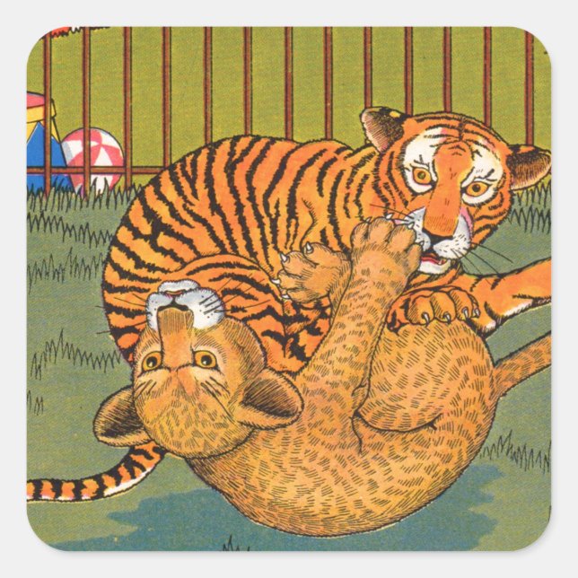 tiger and leopard wrestling square sticker (Front)