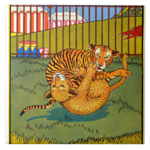 tiger and leopard wrestling tile