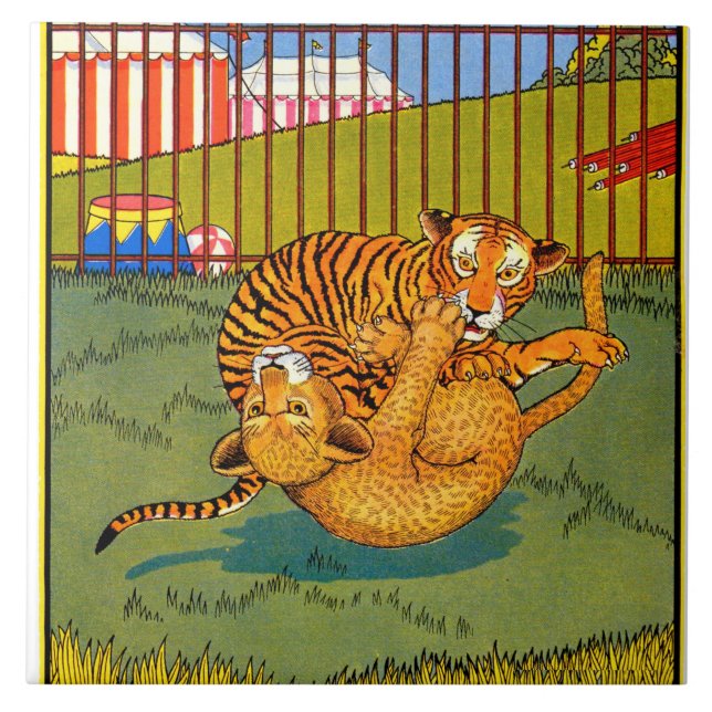 tiger and leopard wrestling tile (Front)