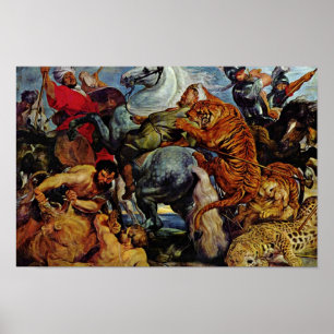 Tiger And Lion Hunting By Rubens Peter Paul Poster