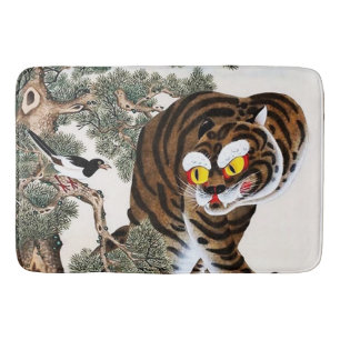 Tiger and Magpie Minhwa under Pine Tree Bath Mat