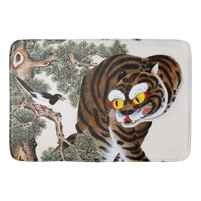 Tiger and Magpie Minhwa under Pine Tree Bath Mat (Front)