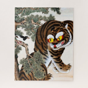 Tiger and Magpie Minhwa under Pine Tree Jigsaw Puzzle