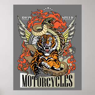 Tiger and snake. Speedway Motorcycle Biker club Poster