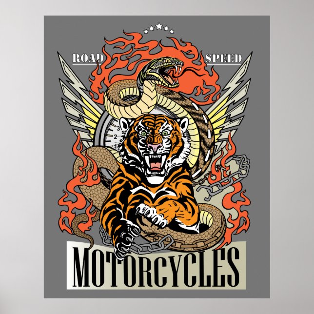 Tiger and snake. Speedway Motorcycle Biker club Poster (Front)