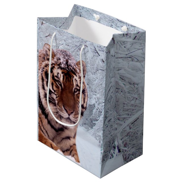 Tiger and Snow Medium Gift Bag (Front Angled)