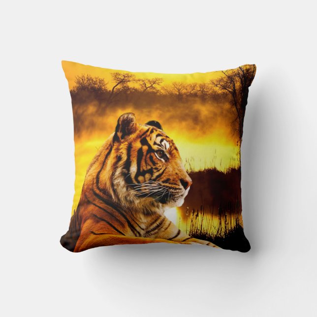 Tiger and Sunset Cushion (Front)