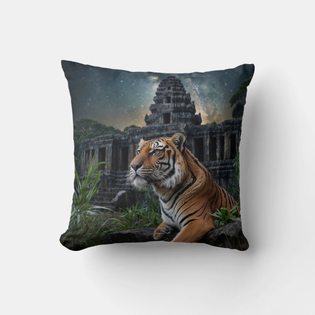 Tiger and Temple Cushion (Front)