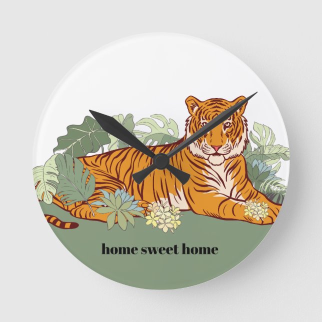 Tiger , animal jungle round clock (Front)
