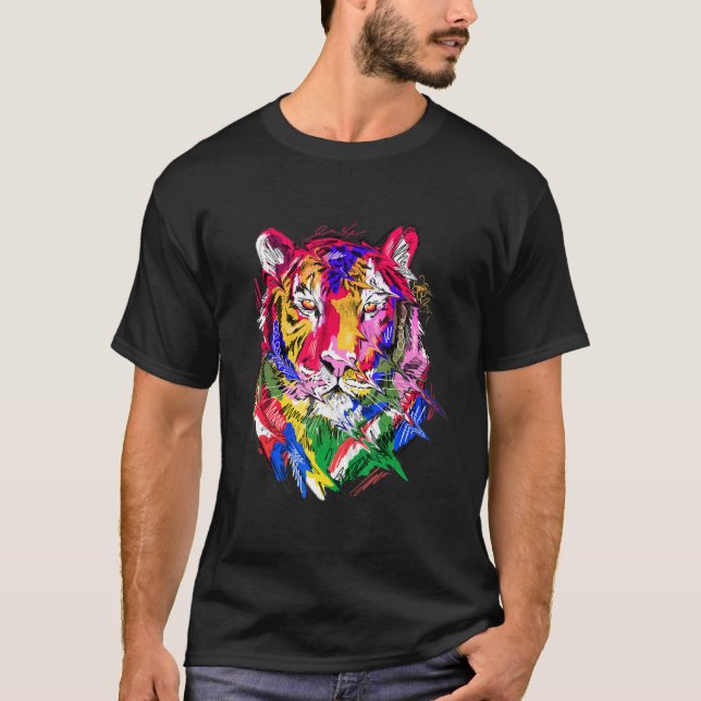 Tiger animal motif, colourful animal print art T-Shirt (Front)