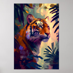 Tiger Animal Portrait Painting Wildlife Outdoors  Poster