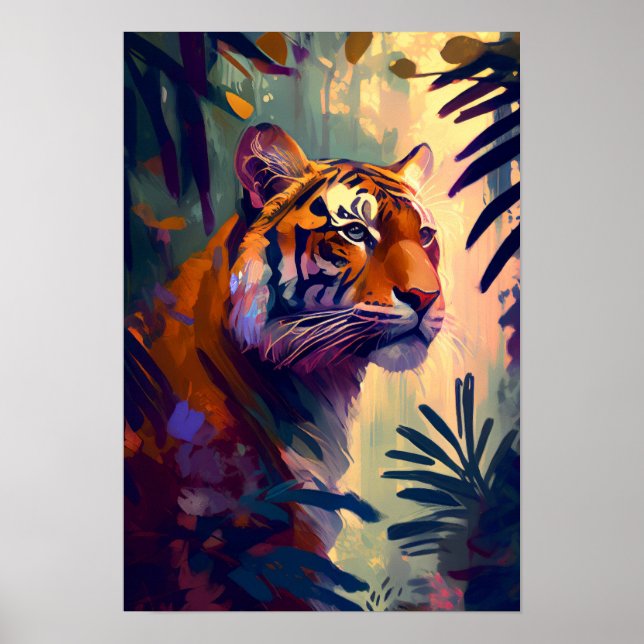 Tiger Animal Portrait Painting Wildlife Outdoors  Poster (Front)