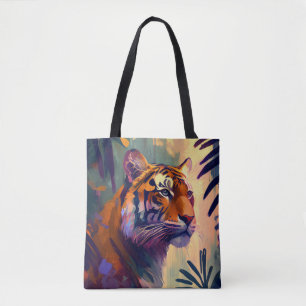 Tiger Animal Portrait Painting Wildlife Outdoors Tote Bag