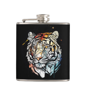 Tiger Animal Portrait Stained Glass Wildlife Free Hip Flask