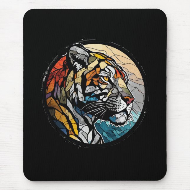 Tiger Animal Portrait Stained Glass Wildlife Free Mouse Pad (Front)