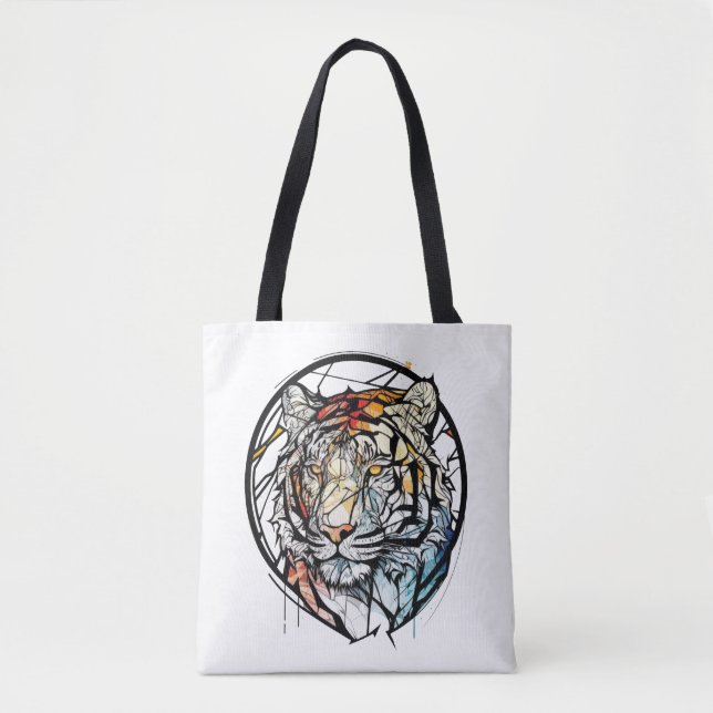 Tiger Animal Portrait Stained Glass Wildlife Free Tote Bag (Front)